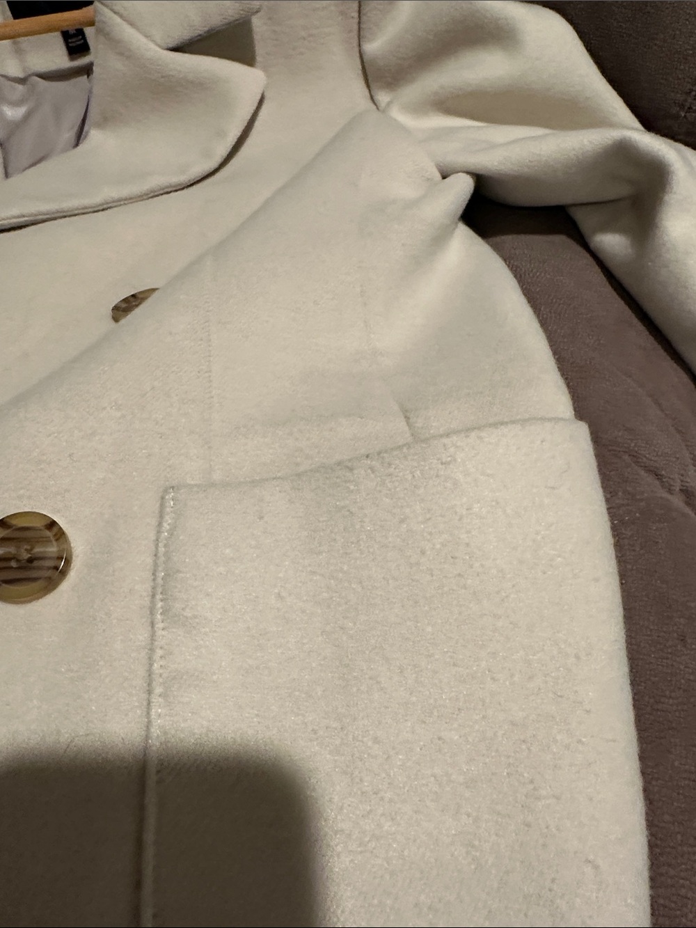 Banana Republic Cream Double-Breasted Pea Coat with Wood Grain Buttons - Picture 7 of 9